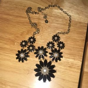 Black and Pearl floral statement necklace